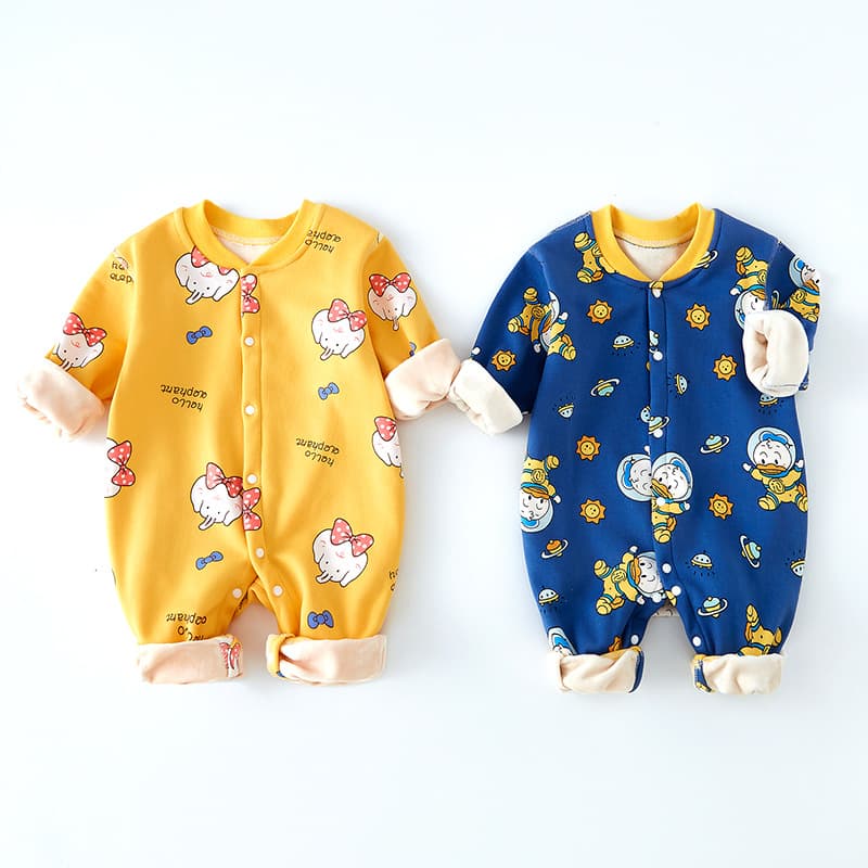 Boneless baby jumpsuit plus velvet thermal underwear, spring, autumn and winter baby clothes, newborn crawling clothes, outdoor clothes
