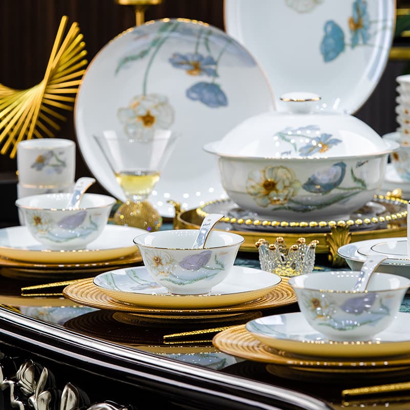 Jingdezhen high white porcelain tableware set household gifts new Chinese style light luxury ceramic bowl and plate set combination wholesale