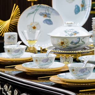 Jingdezhen High-White Porcelain Dinnerware Set Home Gift New Chinese Light Luxury Ceramic Bowl Plate Set Combination Wholesale