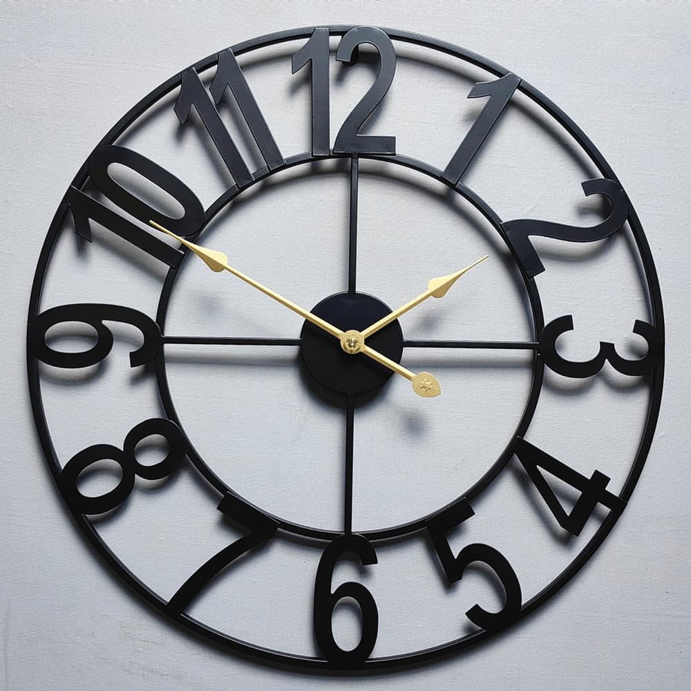 24 Inch Metal Clock Large Hollow Farmhouse Decorative Wall Clock Silent Indoor Iron Wall Clock