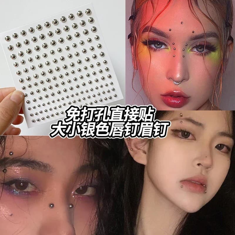 Eyebrow Nail Lip Nail Paste Fake No Hole Eyebrow Bone Nose Nail Small Jewelry Silver Beads Facial Makeup Facial Decoration Rhinestone
