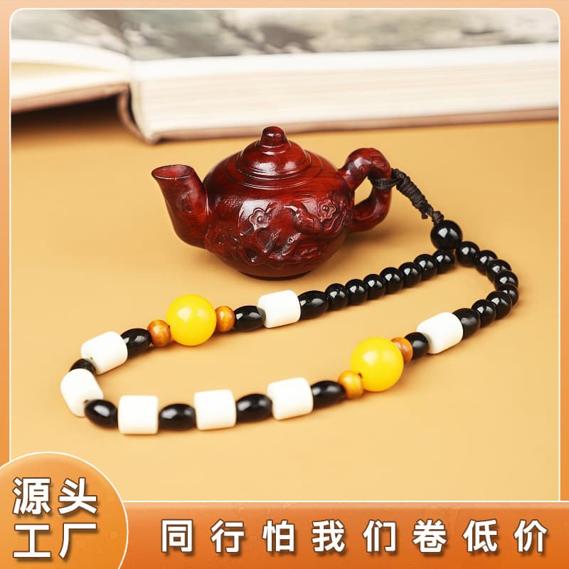 Wholesale TikTok Hot Selling Women's Wooden Scholar's Hand Carved Ethnic Style Handicraft Small Leaf Red Sandalwood Plum Blossom Teapot Hand Piece