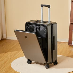Front-opening carry-on luggage for women 20-inch password travel suitcase lightweight large capacity zipper trolley case for men 24-inch leather suitcase