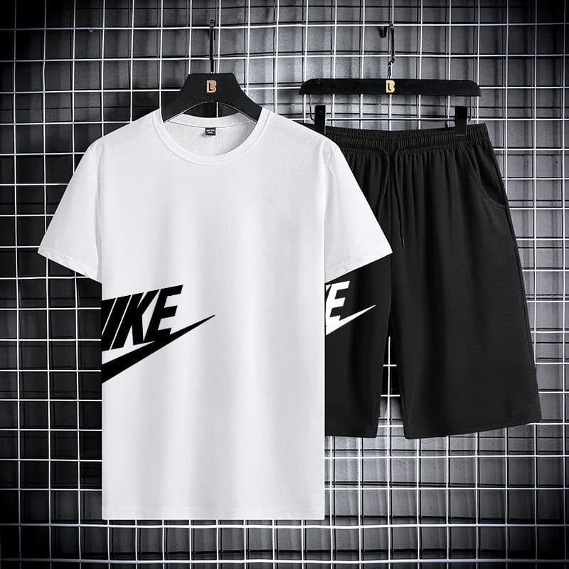 Trendy Printed Short Sleeve Set for Men Summer New Korean Slim Fit Youth Sports Casual Two-Piece Set