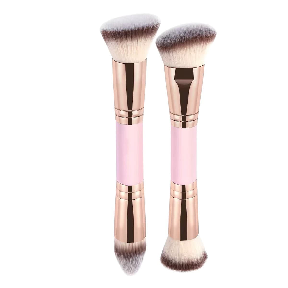 New Cross-Border 4-Piece Dual-Ended Makeup Brush Set Foundation Blush Brush Three-Color Soft Bristle Contour Brush Set