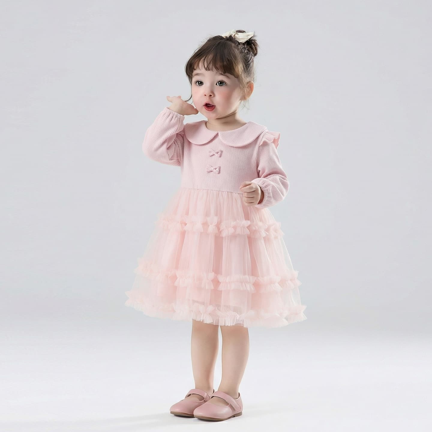 2026 New Stylish Baby Girl Mesh Dress Spring Dress Princess Dress Girls Patchwork Dress Puffy Dress