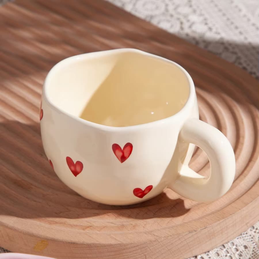 Ceramic Cup Red Heart Coffee Cup Milk Cup Tea Brewing Cereal Oatmeal Office Home Use