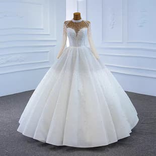 New Bride Wedding Dress High-End Plus Size Train Long Sleeve Heavy Beaded Embroidery Big Swing Luxury Long Sleeve Wedding Gown