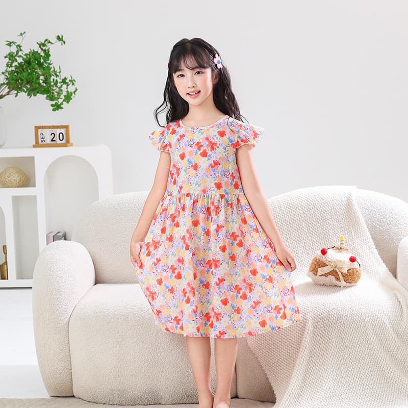 Girls Summer Dress Floral Print Princess Dress Sweet Style for Toddler and Big Girls Flutter Sleeve