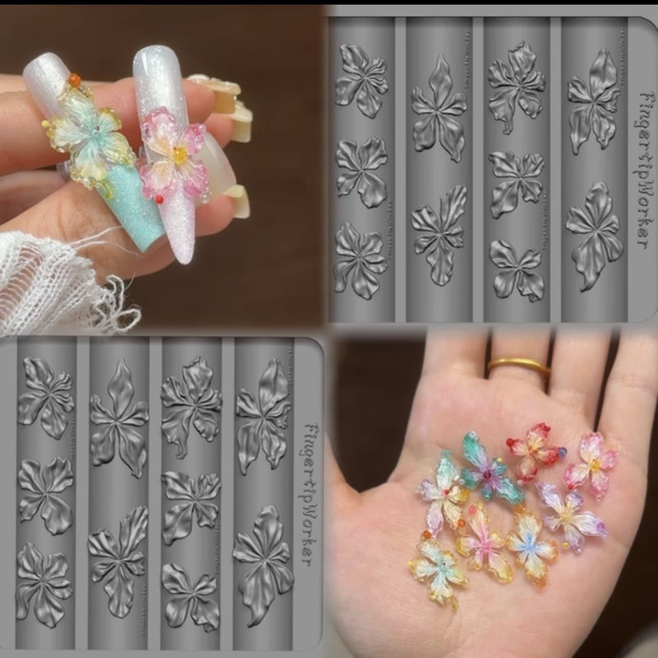 Piggy Same Style Large Ice Flower Small Ice Flower Nail Art Silicone Mold DIY Carving Tool Wearable Nail Accessories Mold