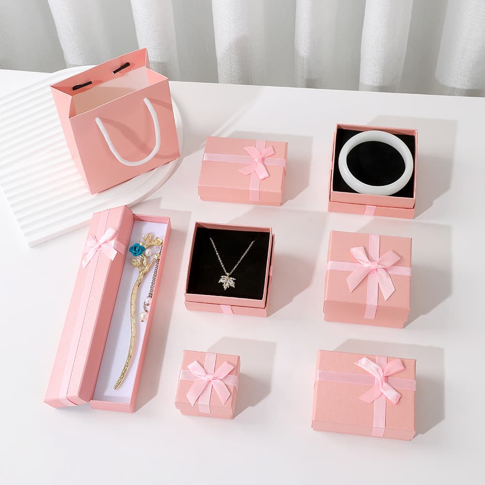 Pink Bow Jewelry Box with Lid, Necklace Bracelet Ring Gift Box, Small Jewelry Packaging Box