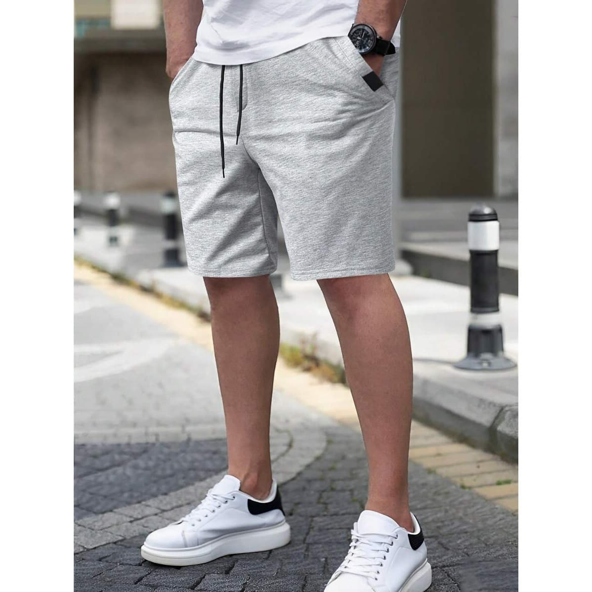 Y 39766 Fleece Lined Men's Shorts - Terry Loose Fit Men's Bermuda Shorts