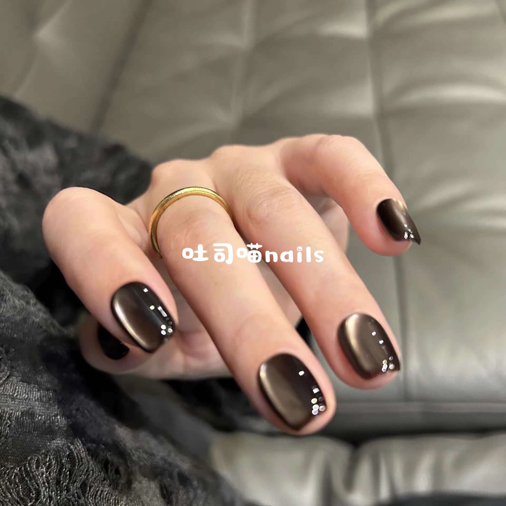 Handcrafted Wearable Nails Black Cat Eye Solid Color Whitening Simple Low-key Elegant Versatile New Short Manicure