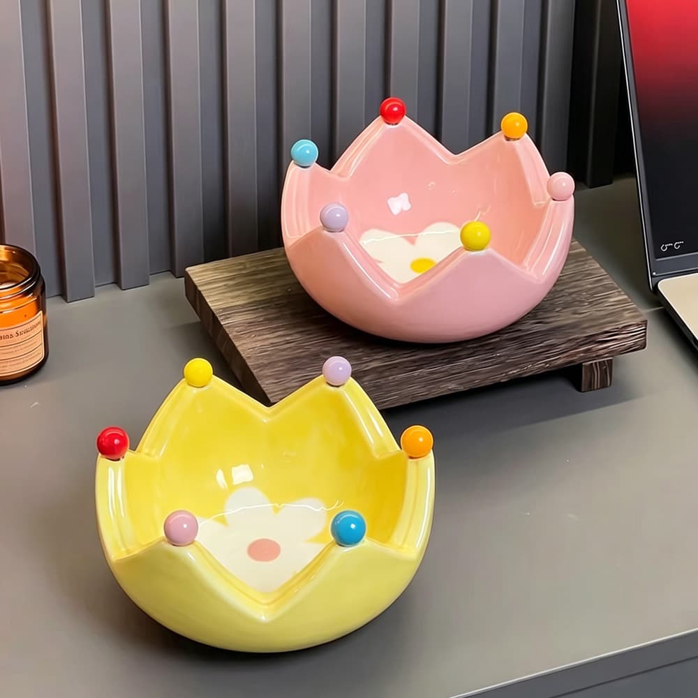 Floral Fruit Platter Creative Ceramic Living Room Fruit Salad Bowl with Forks Cute Stainless Steel Fork Set