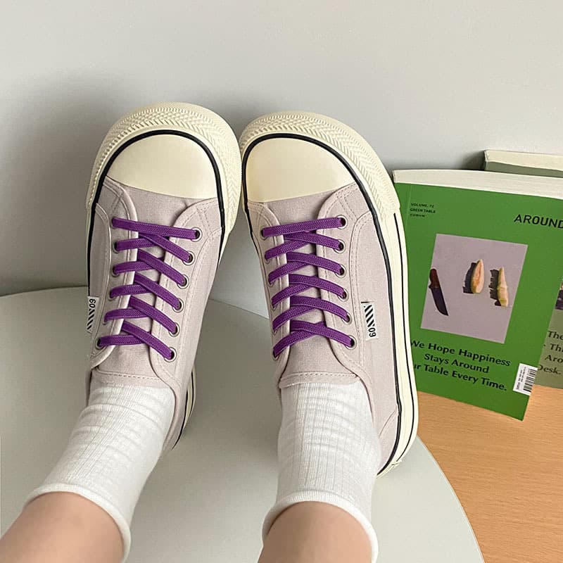 Canva Korean Style Women's Shoes 2022 Summer New Casual Shoes Lace-Up Thick Bottom Flat Heel Versatile Ugly Shoes Rubber Material