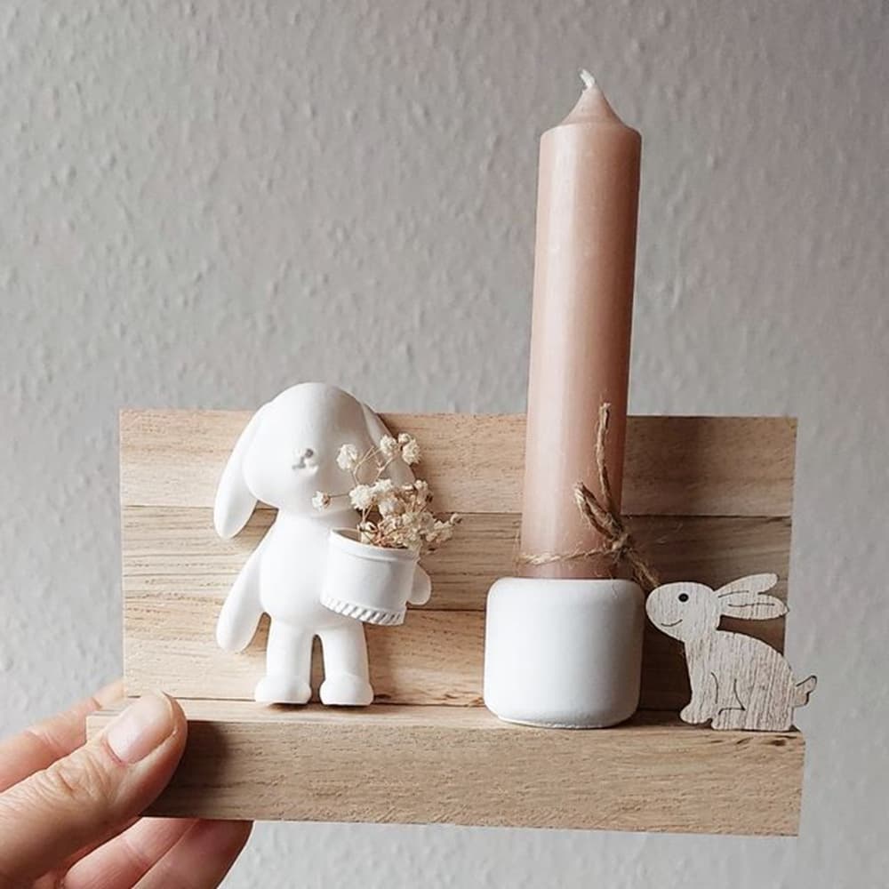 Hug Bucket Rabbit Silicone Illustration Vase Mold DIY Resin Candle Cup Craft Plaster Flower Pot Casting Mold Home