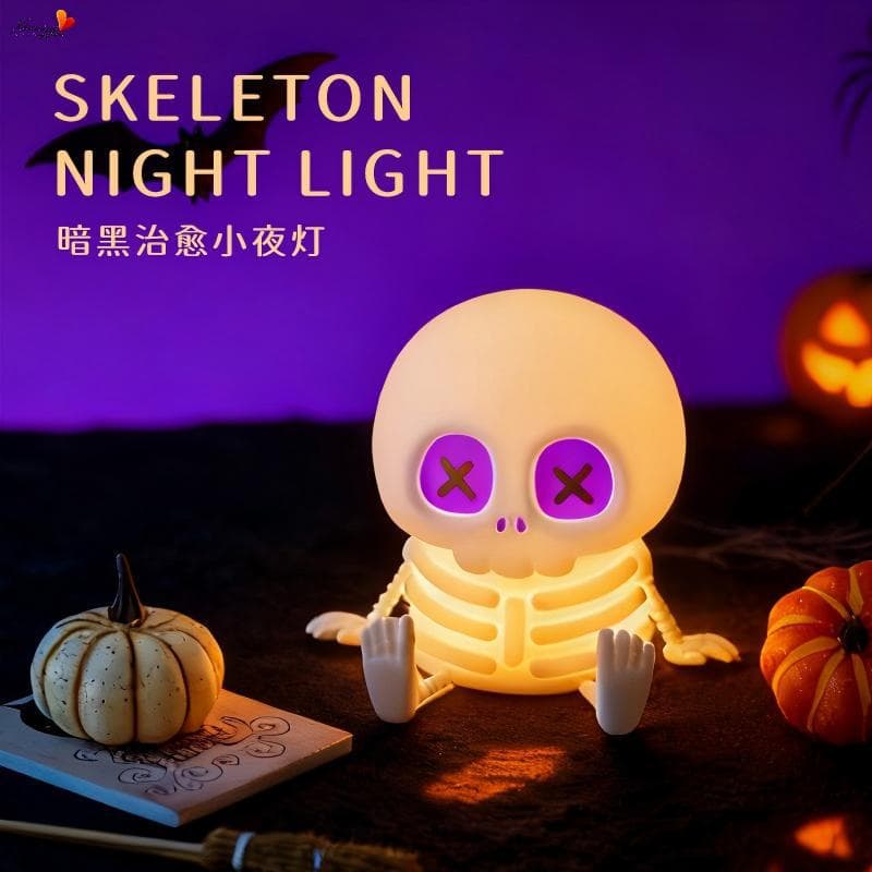 Halloween Skull Night Light, Funny Kids Gift, RGB Ambient Light, Silicone Tap Light