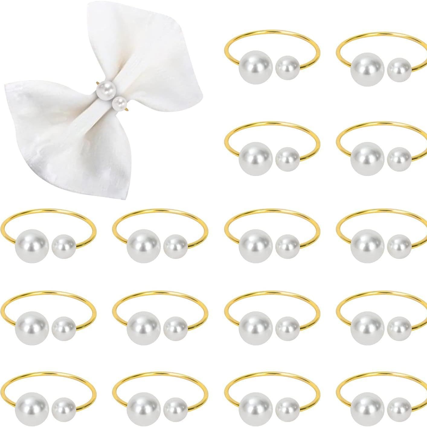 Cross-border Hotel Silver Pearl Ring Napkin Ring Gold Metal Napkin Clip Wedding Holiday Party Decoration Cloth Ring