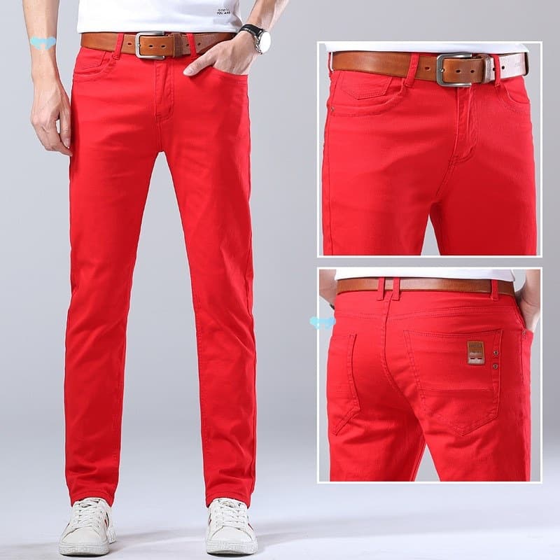 Mens Casual Straight Leg Elastic Colorful Pants for Autumn 2