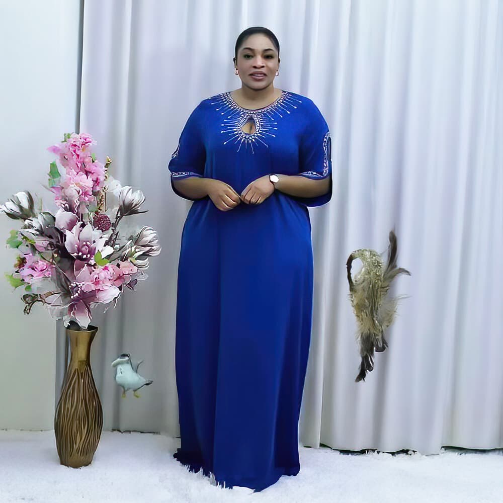 Foreign Trade Supply African Plus Size Women's Dress Loose Hot-Fix Rhinestone Elegant Long Robe