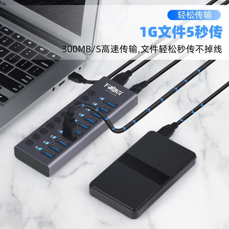 USB 3.0 HUB Expansion Dock 10-Port / 7-Port / 4-Port with Switch Charging Type-C Computer Hub