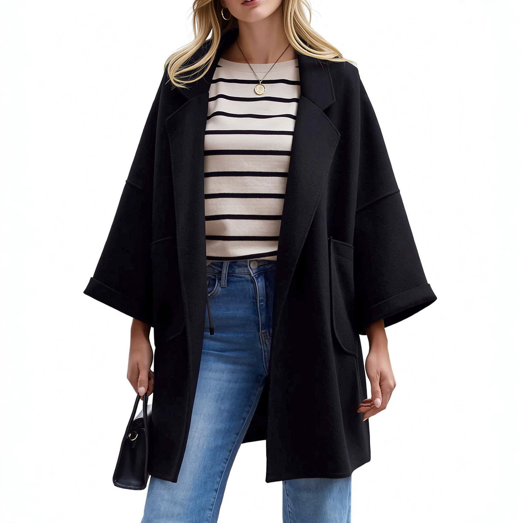 Women's Winter Jackets 2026 Fashionable Long Sleeve Notched Lapel Button Up Long Jacket Casual Oversized Resort Wear