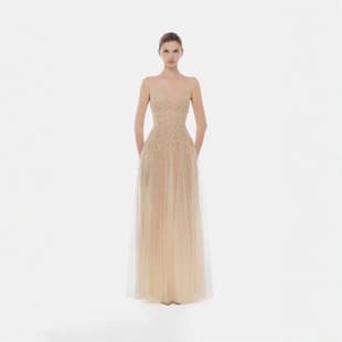 Summer 26 Vietnam Niche Trendy Brand Goddess Sexy Strapless Nude Mesh Fairy Long Dress Gown Wholesale
