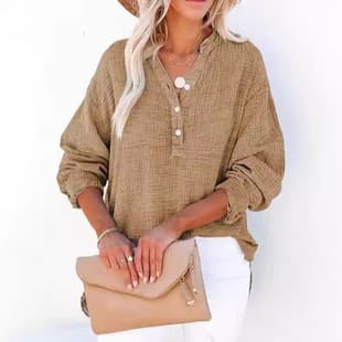 2024 European and American Fashion Spring Autumn Pleated Button Long Sleeve Solid Color Blouse Women Loose Cotton Pullover