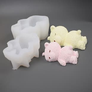 DIY Chocolate Fondant Small and Large Sleepy Bear Food Mold, Resin Plaster Scented Candle Silicone Mold