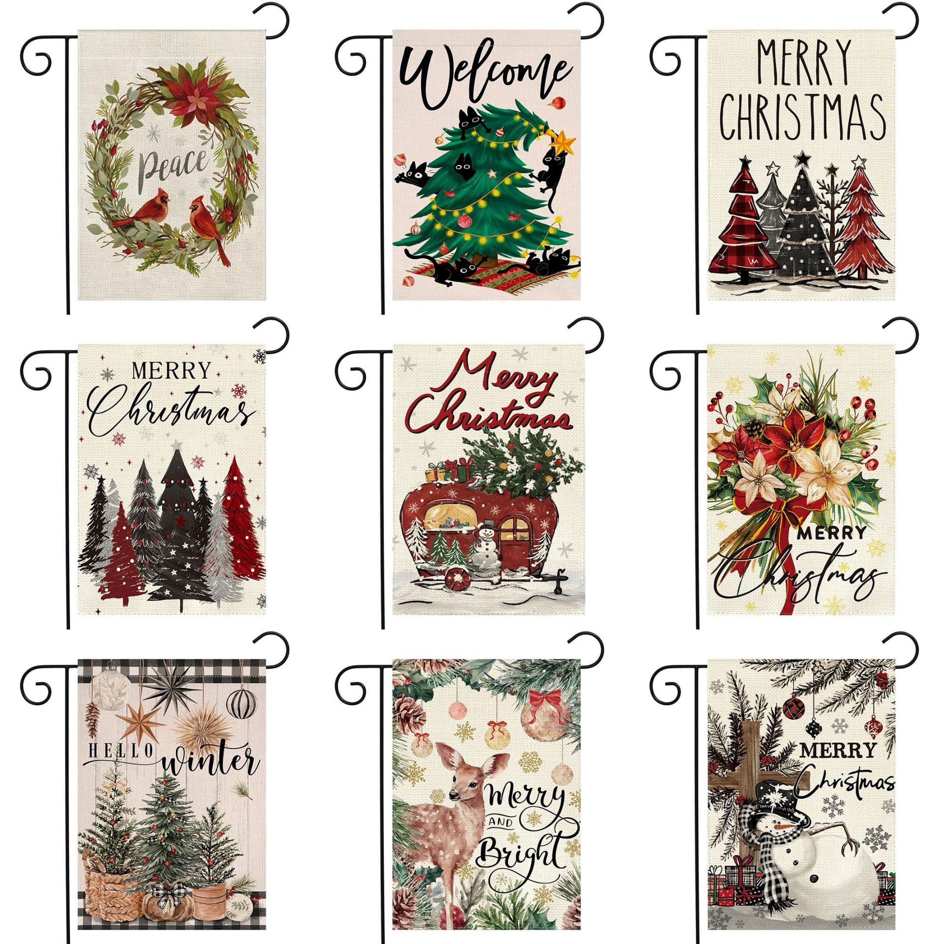Cross-border best-selling Christmas garden flags, Christmas snowman pine tree patio decoration linen double-sided garden flags