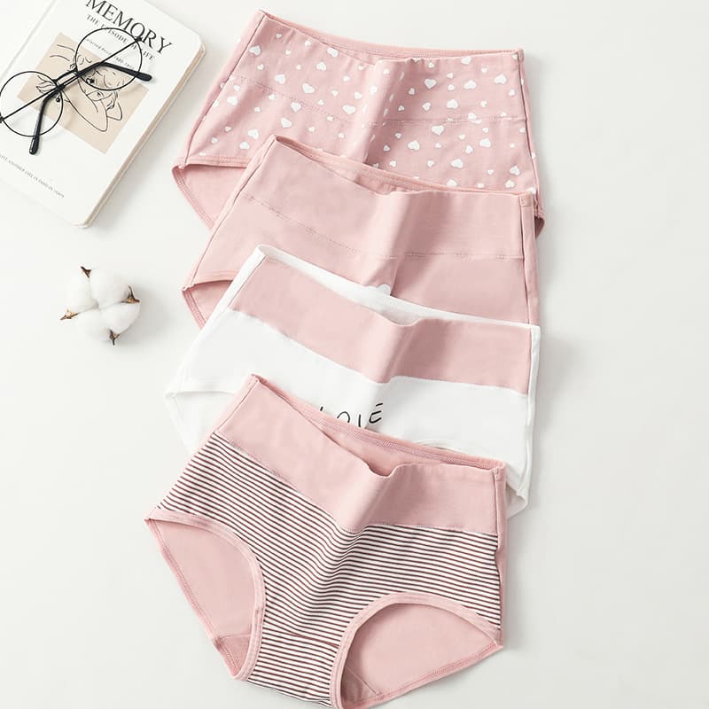 Cross-border Women's High-Waist Plus Size Pure Cotton European and American Printed Panties Seamless Tummy Control Triangle Shorts for Curvy Women