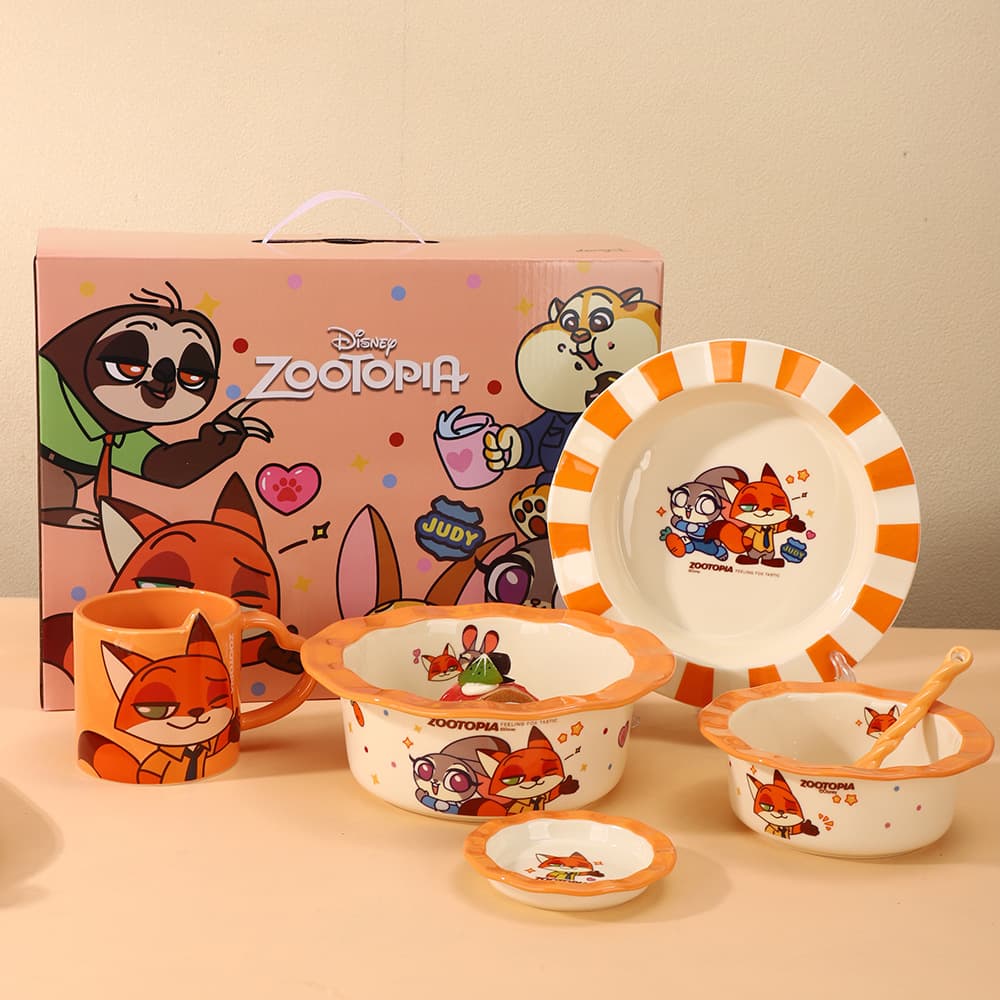 Disney/Disney Judy Nick 1-person food plate, dish, spoon and cup set for home 2025 new ceramic 6 pieces