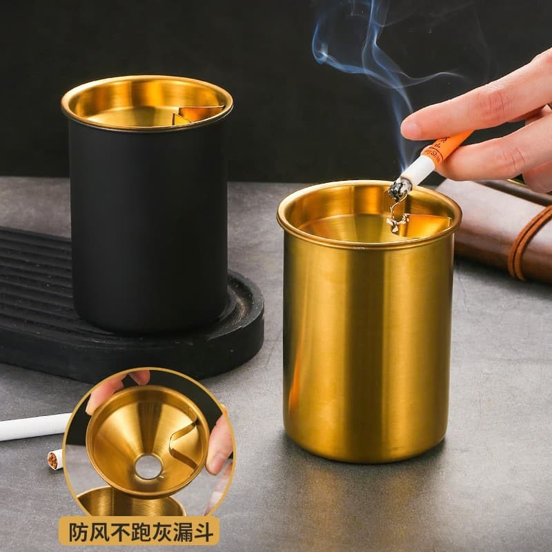 Creative Stainless Steel Ashtray for Home and Car - Anti-Fly Ash, Anti-Drop, Internet Cafe Bar Ashtray Funnel with Lid