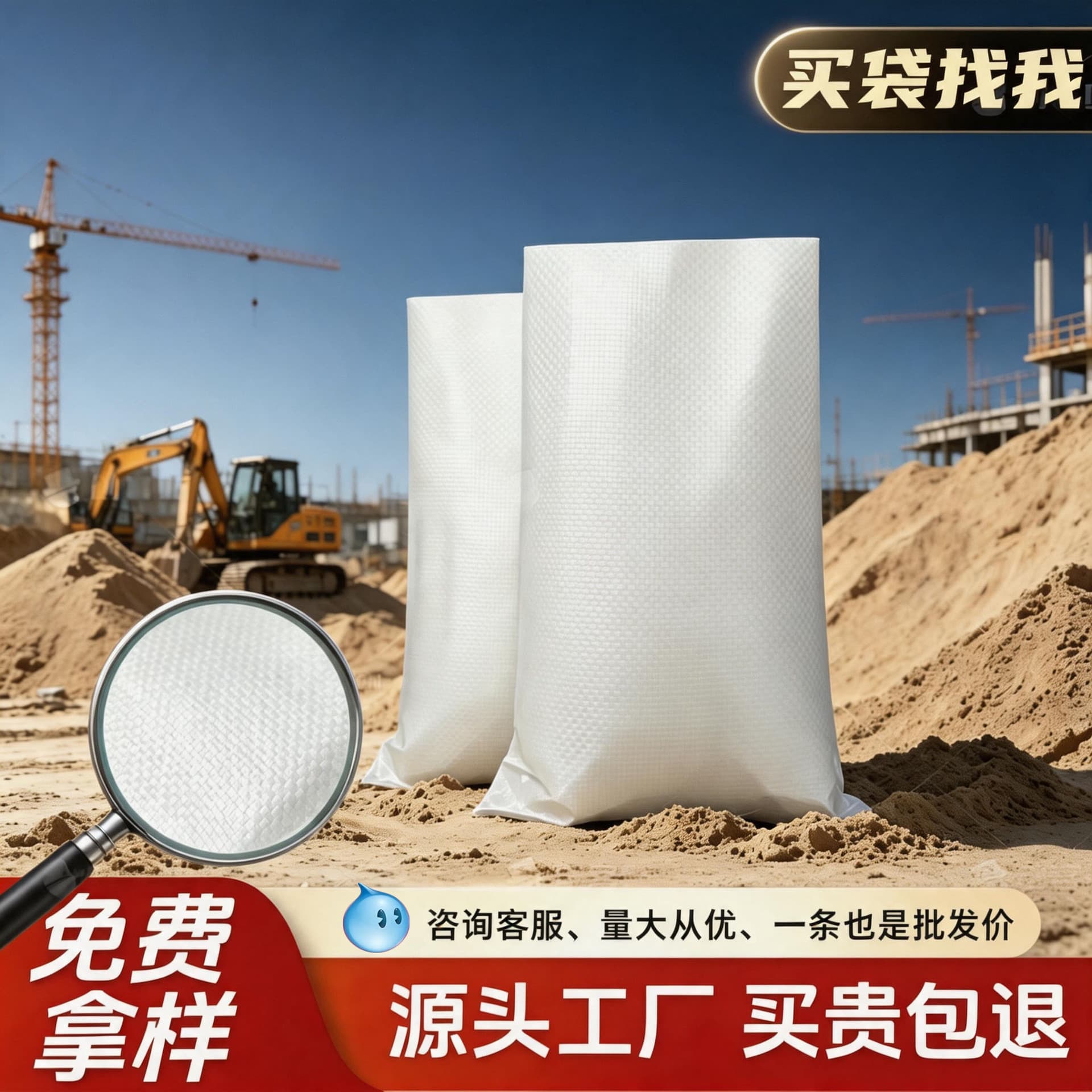 Thickened Plastic White Woven Bag for Fertilizer, Feed, Logistics, Express Packaging, Color-Printed PP Flood Control Snake Skin Bag Wholesale