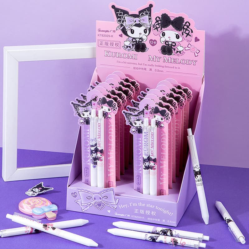 Sanrio Licensed Retractable Gel Pen 2-Pack Kuromi Cartoon Student Signature Pen My Melody Cute Ink Pen