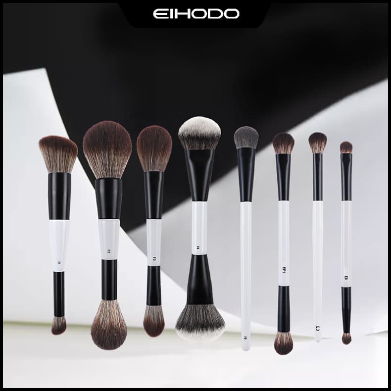 Cross-border Hot Selling Black and White Dual-Ended Foundation Powder Blush Contour Blending Concealer Eyeshadow Brush Set Cangzhou Makeup Brushes