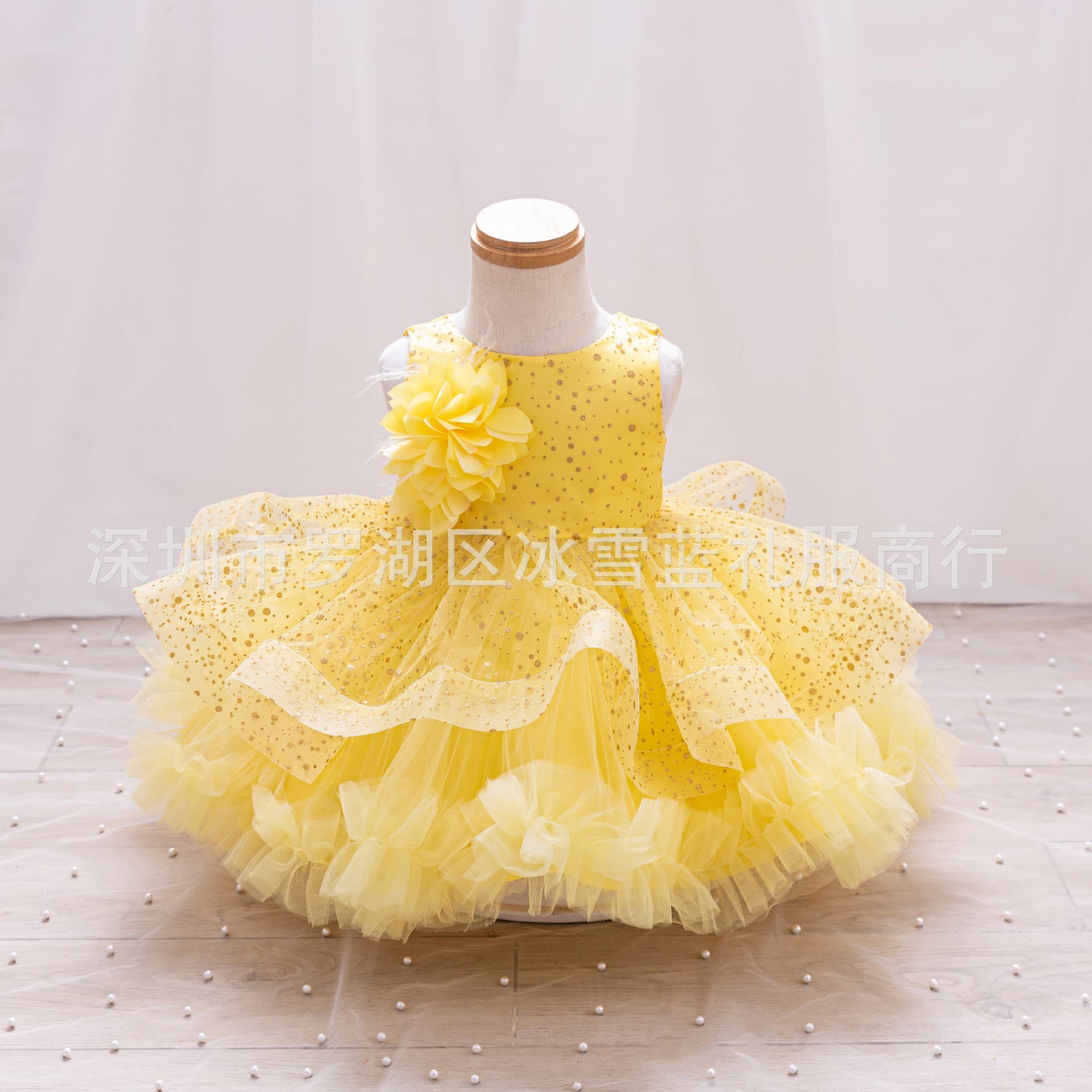 Children's Princess Dress Yellow Tutu Dress for Birthday Performance Gown Kindergarten Show Dress Factory Direct Wholesale