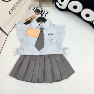 Summer New Girls Top Pleated Skirt Boys Shorts Set Sibling Set Small Flutter Sleeve Set Stylish School Style