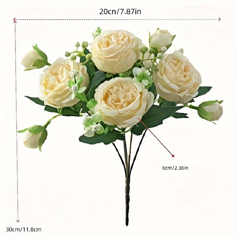 Persian Rose Peony Artificial Flower 5-Head Rose Home Ornament, Wedding Bouquet, Road Guide, Desktop Decoration