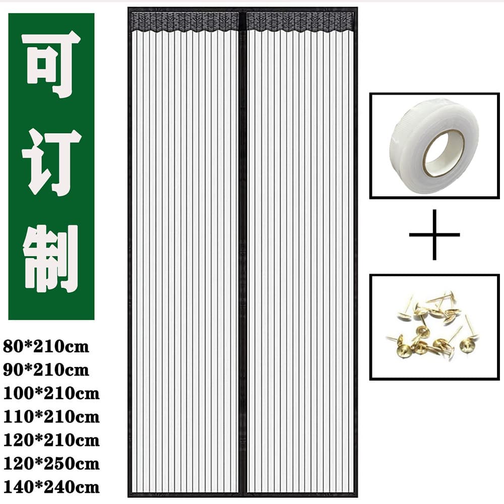 Magnetic Door Curtain Mosquito Net Bedroom Blocking Curtain No Drilling Required Modern Simple Style Stripe Pattern Living Room