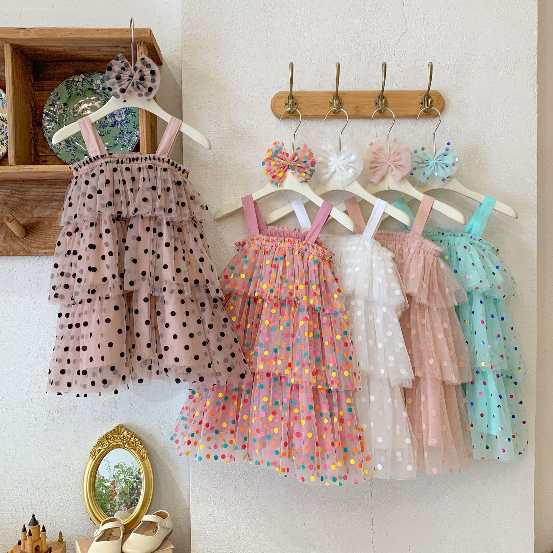 New Velvet Dot Cake Dress Polka Dot Princess Tulle Tutu Skirt Children's Halter Dress Festival Piano Performance Costume