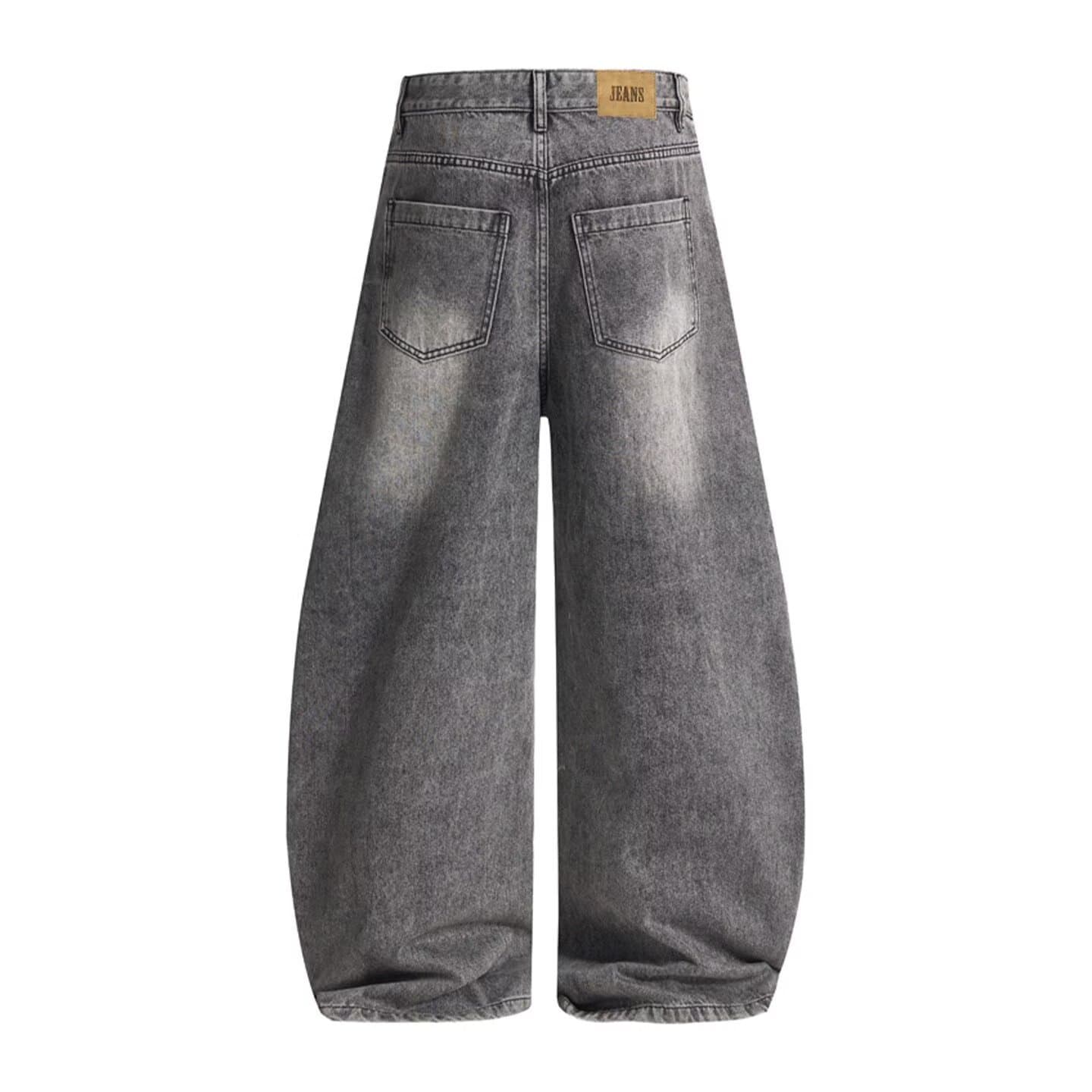American Retro Design Cat Whisker Wide Leg Pants Washed Curved Jeans Unisex Loose Long Trousers Streetwear