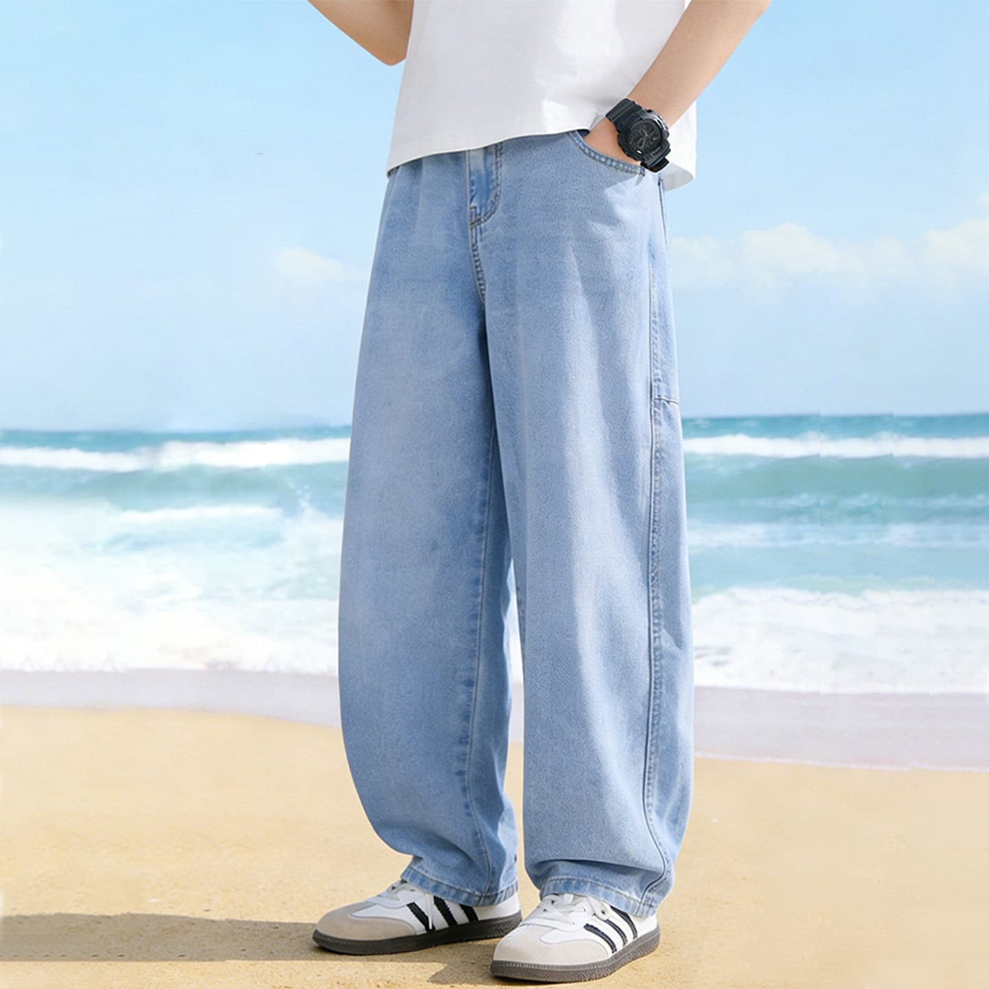 Children's Summer Tencel Pants 2026 New Lightweight Wide Leg Pants Children's Clothes Fashionable Summer Scimitar Pants for Big Children