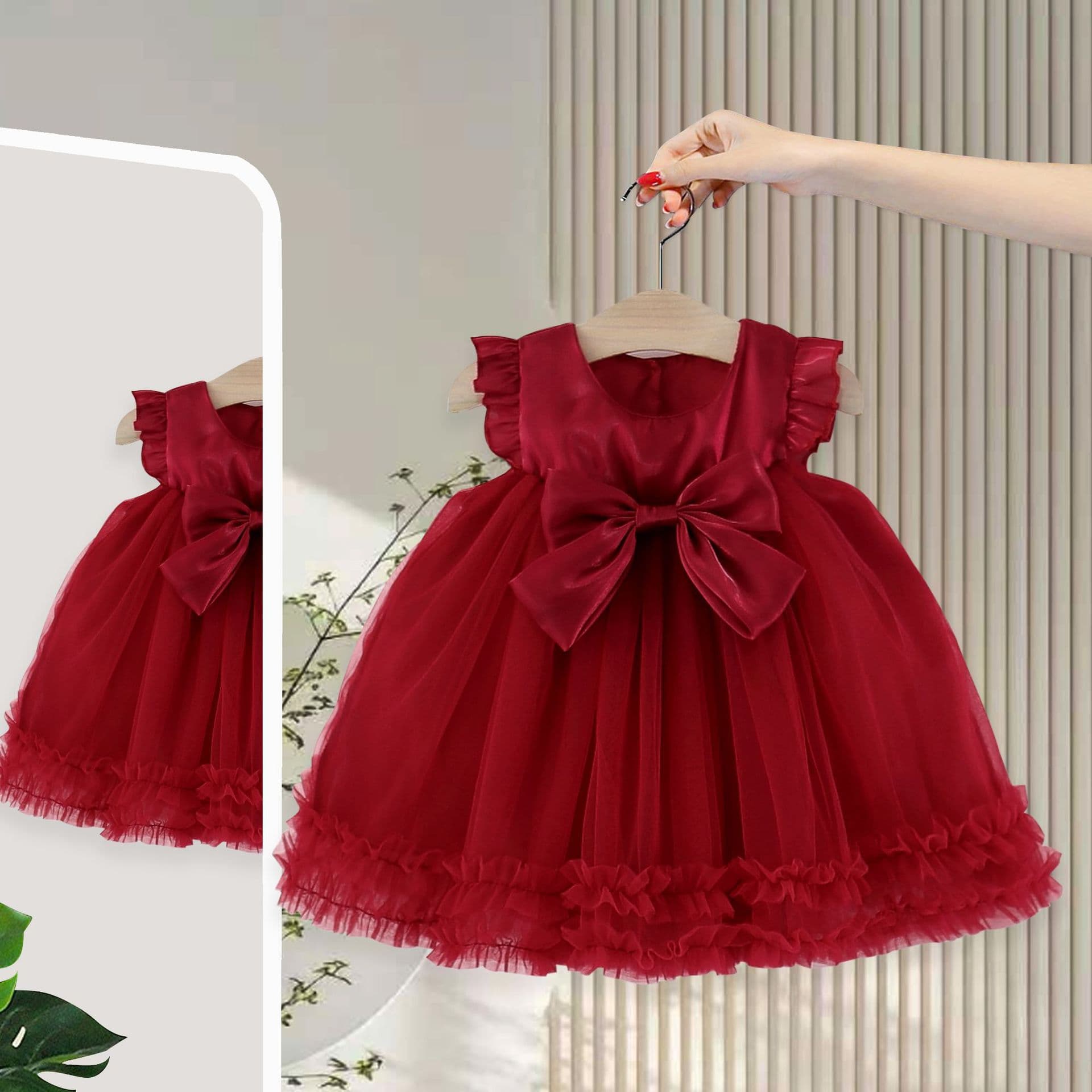 Girls Summer Princess Dress Children Sweet Butterfly Sleeve Bow Mesh Skirt Baby Short Sleeve Dress 5345