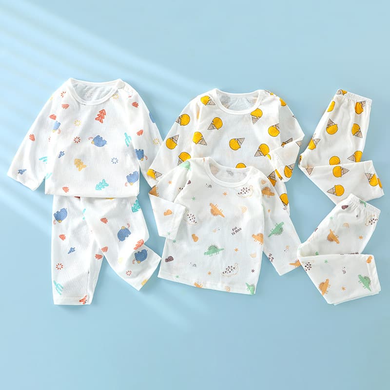 Baby underwear set summer thin pure cotton mesh air-conditioning clothing pajamas for men and women baby round neck set