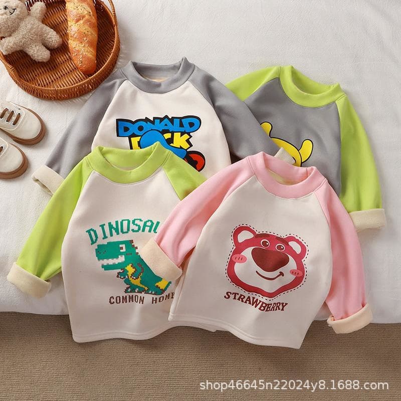 Children's Autumn/Winter Milk Silk Long-Sleeve T-Shirt, Baby Fleece Raglan Top, Small/Medium Child Base Layer, Drop Shipping Available