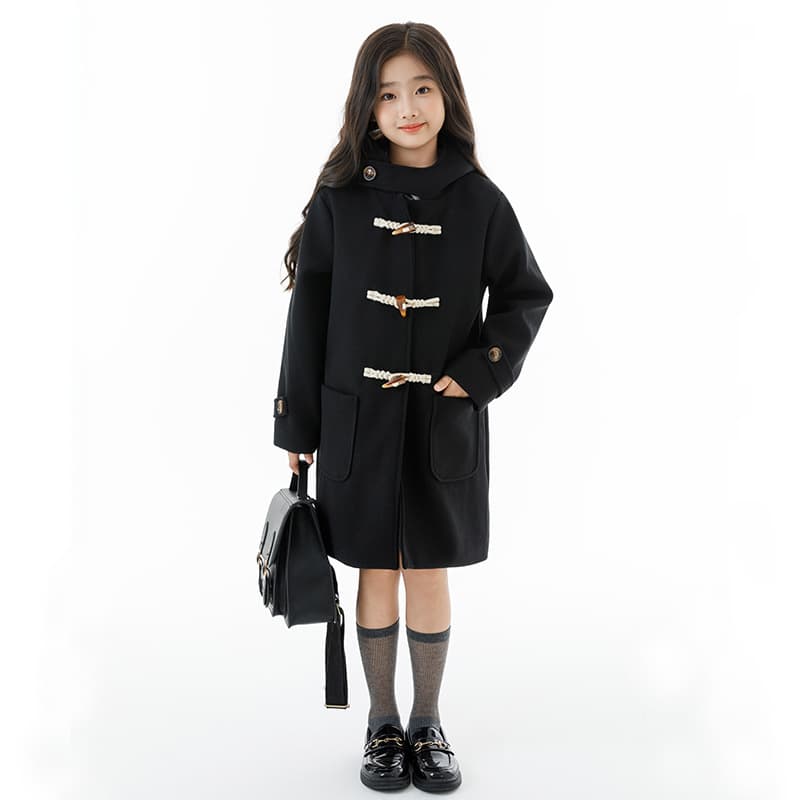 2025 Autumn/Winter Korean-style Parent-Child Wool Cardigan Coat with Horn Buttons, Thickened and Cotton-padded for Boys and Girls