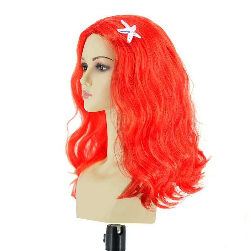 Little Mermaid Ariel Princess Wig Red Long Curly Hair Starfish Wig