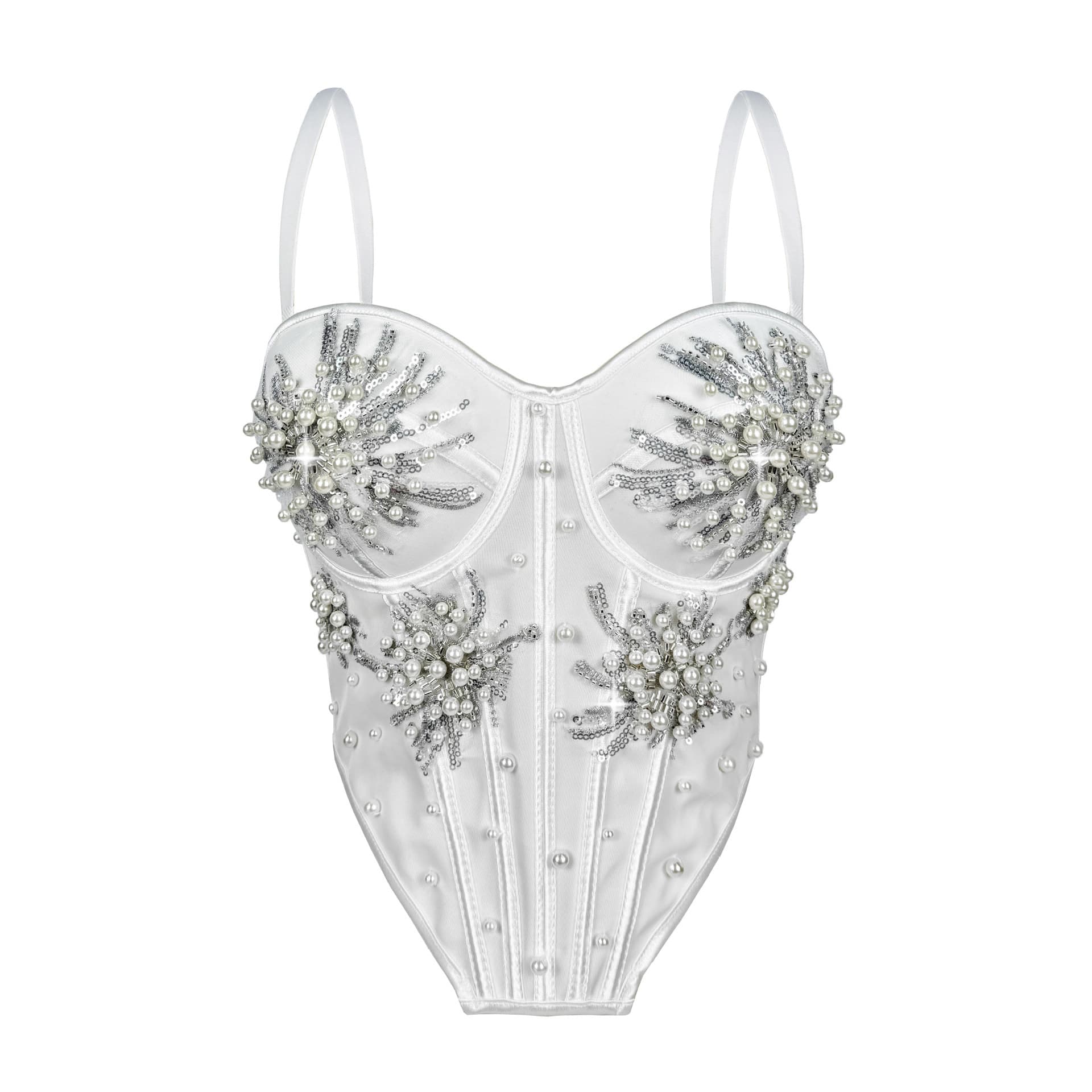 Christmas New Year Pearl Sequin Fishbone Corset Sexy Party Camisole Handmade Beaded Fishbone Top