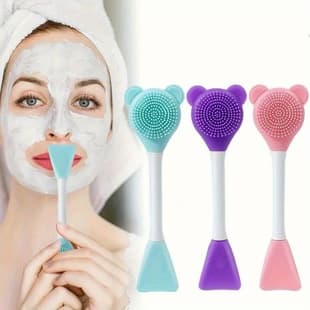 Long Handle Soft Silicone Face Mask Brush, Dual-Head Beauty Clay Mask Brush Bear-Shaped Makeup Brush DIY Mask Mixing Stick In Stock